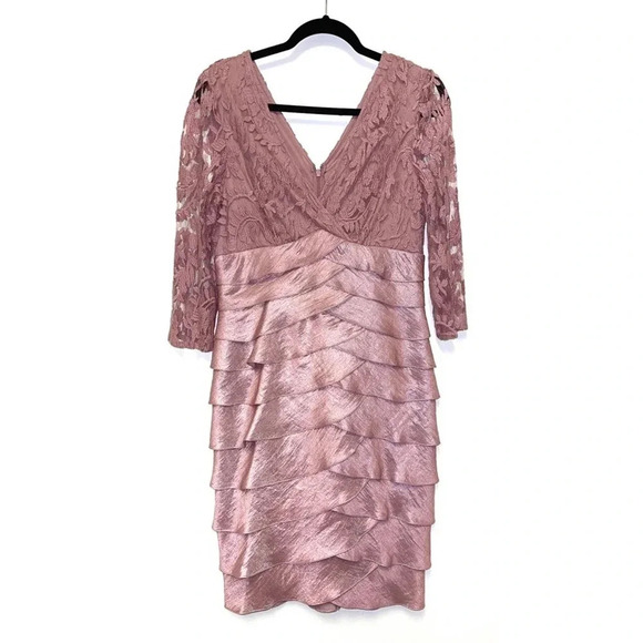 Adrianna Papell Shimmer Shutter Tuck Lace Dress - Metallic Mother of the Bride - Picture 1 of 8